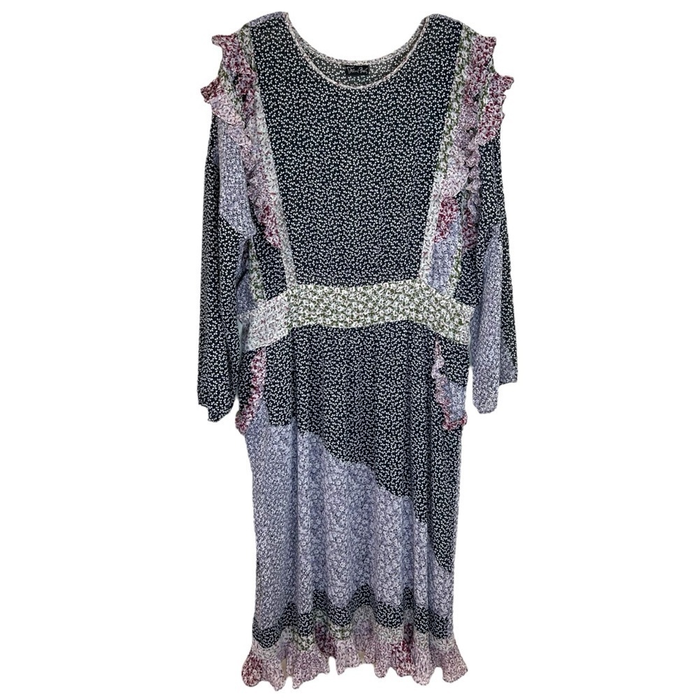 Diane Freis, Women’s Vintage Floral Midi Dress, Ruffle, Black One-Size / X-Large - Picture 3 of 17